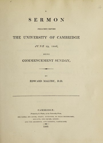 A sermon preached before the University of Cambridge, June 29, 1806, being Commencement Sunday