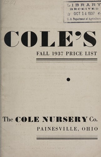 Cole's fall 1937 price list