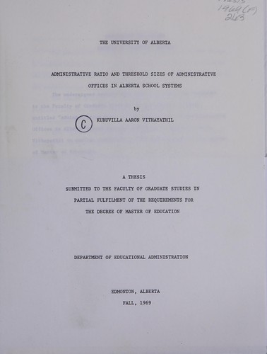 Administrative ratio and threshold sizes of administrative offices in Alberta school systems