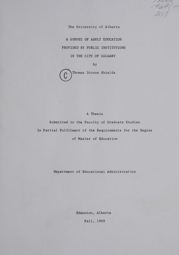 A survey of adult education provided by public institutions in the city of Calgary
