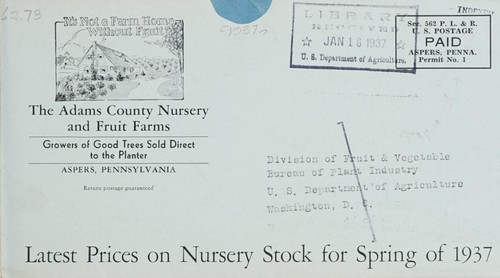 Latest prices on nursery stock for spring of 1937