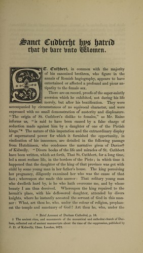 Sainct Cudberht hys hatrid that he bare unto women ...