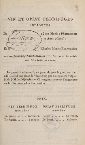 [Advertisement for a febrifuge]