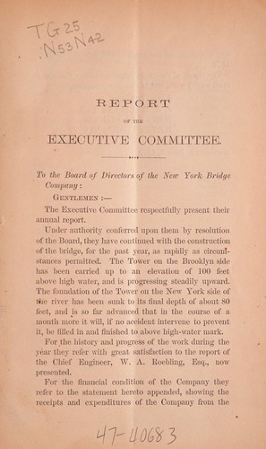 Reports of the Executive committee, chief engineer, and general superintendent, of the New York bridge company, June 1, 1872