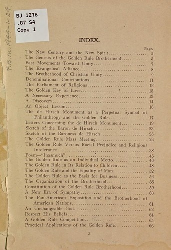 The Golden rule brotherhood, its history and plans