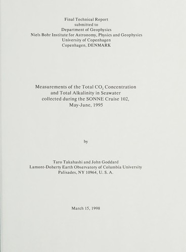 Measurements of the total CO₂ concentration and total alkalinity in seawater collected during the SONNE Cruise 102, May-June 1995