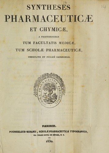 Syntheses pharmaceuticae et chymicae