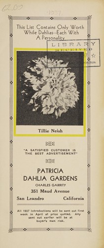 Patricia Dahlia Gardens list for 1937
