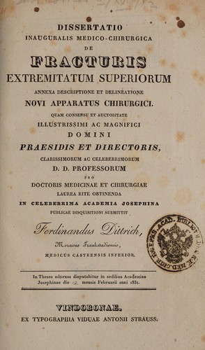 Dissertatio inauguralis medica-chirurgica de fracturis extremitatum superiorum