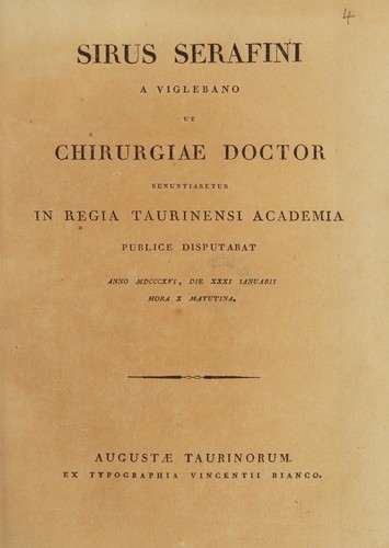 Ut Chirurgiae Doctor renuntiaretur ... disputabat: 1. De perinaei inflammatione, et abscessu ab urina progenito. 2. De arteriarum ligature ad haemorrhagias sistendas