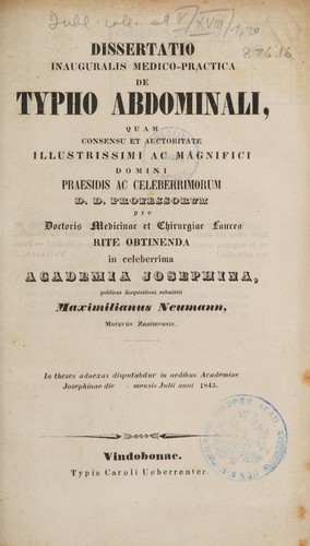 Dissertatio inauguralis medico-practica de typho abdominali