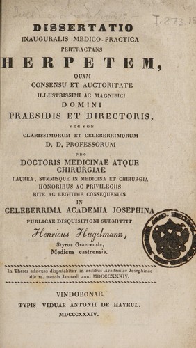 Dissertatio inauguralis medico-practica pertractans herpetem