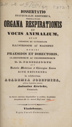 Dissertatio inauguralis zootomica, pertractans organa respirationis et vocis animalium