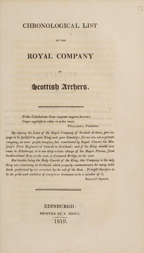 Chronological list of the Royal Company of Scottish Archers