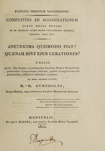 Aneurysma quomodo fiat? Quaenam sint ejus curationes? Thesis