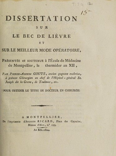 Dissertation sur le bec de lièvre et sur le meilleur mode opératoire