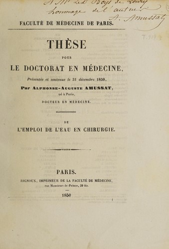 Thèse pour le Doctorat en Médecine ... De l'emploi l'eau en chirurgie