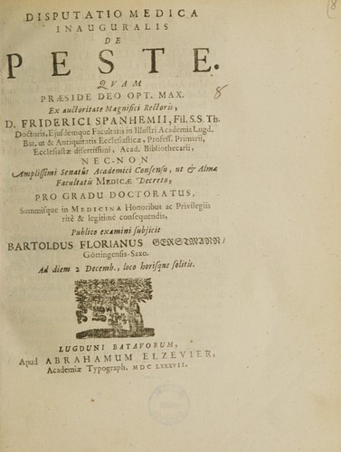 Dissertatio medica inauguralis de peste