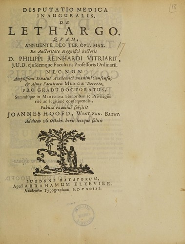 Dissertatio medica inauguralis, de lethargo