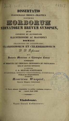 Dissertatio inauguralis medica-practica sistens morborum neonatorum brevem synopsin