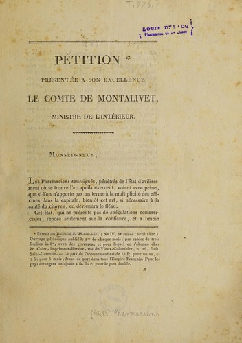 Petition présentée à son excellence le Comte de Montalivet, Ministre de l'Intérieur