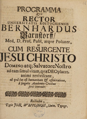 Programma quo ... ut cum resurgente Jesu Christo ... ad eam simul vitam, quae Deo placet, animi reviviscant ... Academiae civibus ... contendit