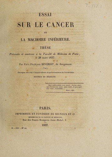 Essai sur le cancer de la mâchoire inférieure