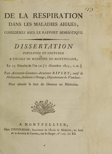 De la respiration dans les maladies aigu©±s, consid©♭r©♭e sous le rapport s©♭m©♭©otique