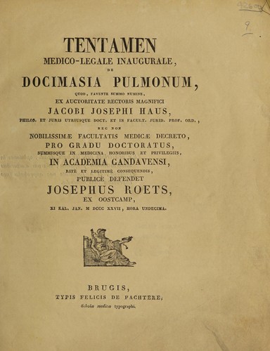 Tentamen medico-legale inaugurale, de docimasia pulmonum