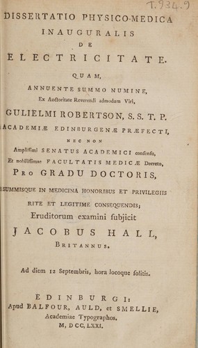 Dissertatio physico medica inauguralis de electricitate ...