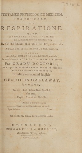 Tentamen physiologico medicum, inaugurale, de respiratione ...