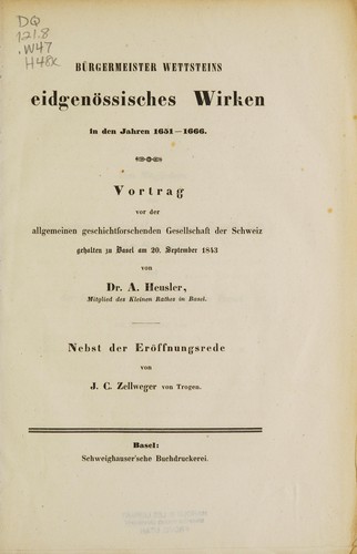 Bürgermeister Wettsteins eidgenössisches Wirken in den Jahren 1651-1666