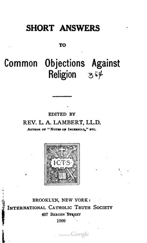 Short Answers To Common Objections Against Religion