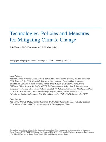 Technologies, policies and measures for mitigating climate change