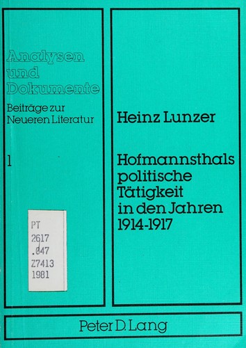 Hofmannsthals politischeTätigkeit in den Jahren 1914-1917