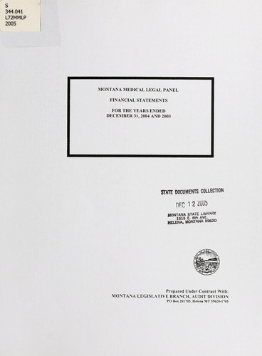 Montana Medical Legal Panel financial statements for the years ended December 31 ...