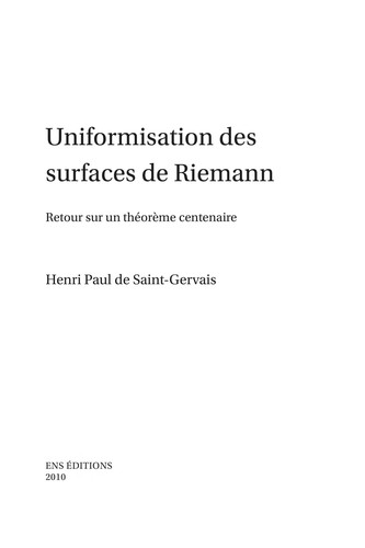 Uniformisation des surfaces de Riemann