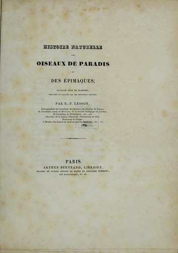 Histoire naturelle des oiseaux de paradis et des e pimaques