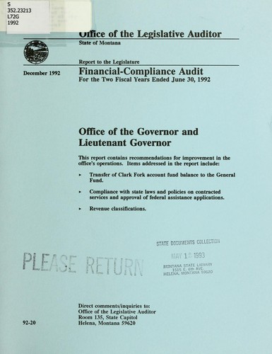 Office of the Governor and Lieutenant Governor financial-compliance audit for the two fiscal years ended ...