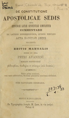 De constitutione apostolicae sedis qua censurae latae sententiae limitantur commentarii ex latinis ephemeridibus