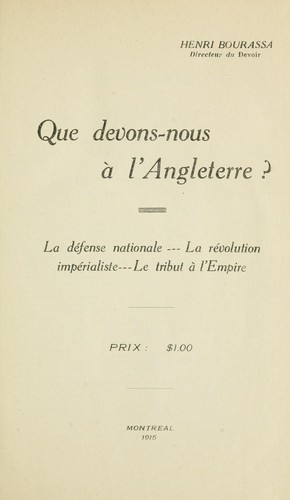 Que devons-nous à l'Angleterre?