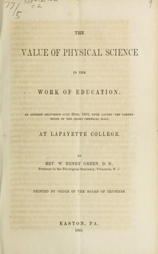 The value of physical science in the work of education