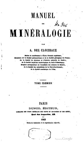 Manuel de minéralogie