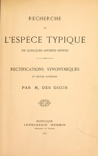 Recherche de l'esp©·ce typique de quelques anciens genres