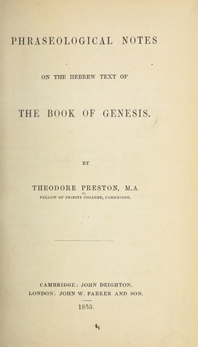 Phraseological notes on the Hebrew text of the book of Genesis