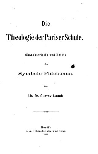 Die Theologie der Pariser Schule: Charakteristik und Kritik des Symbolo ..
