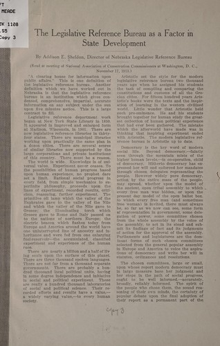 The legislative reference bureau as a factor in state development