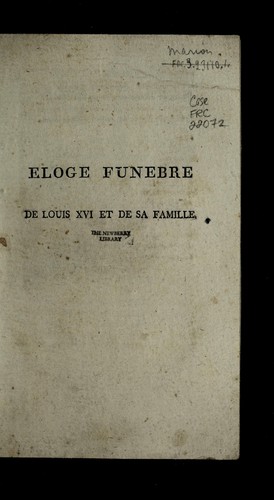 Eloge funèbre de Louis XVI et de sa famille
