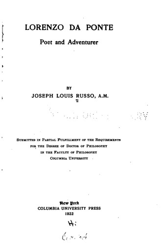 Lorenzo Da Ponte: Poet and Adventurer