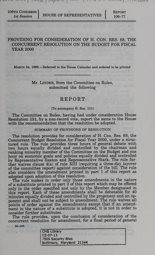 Providing for consideration of H. Con. Res. 68, the concurrent resolution on the budget for fiscal year 2000
